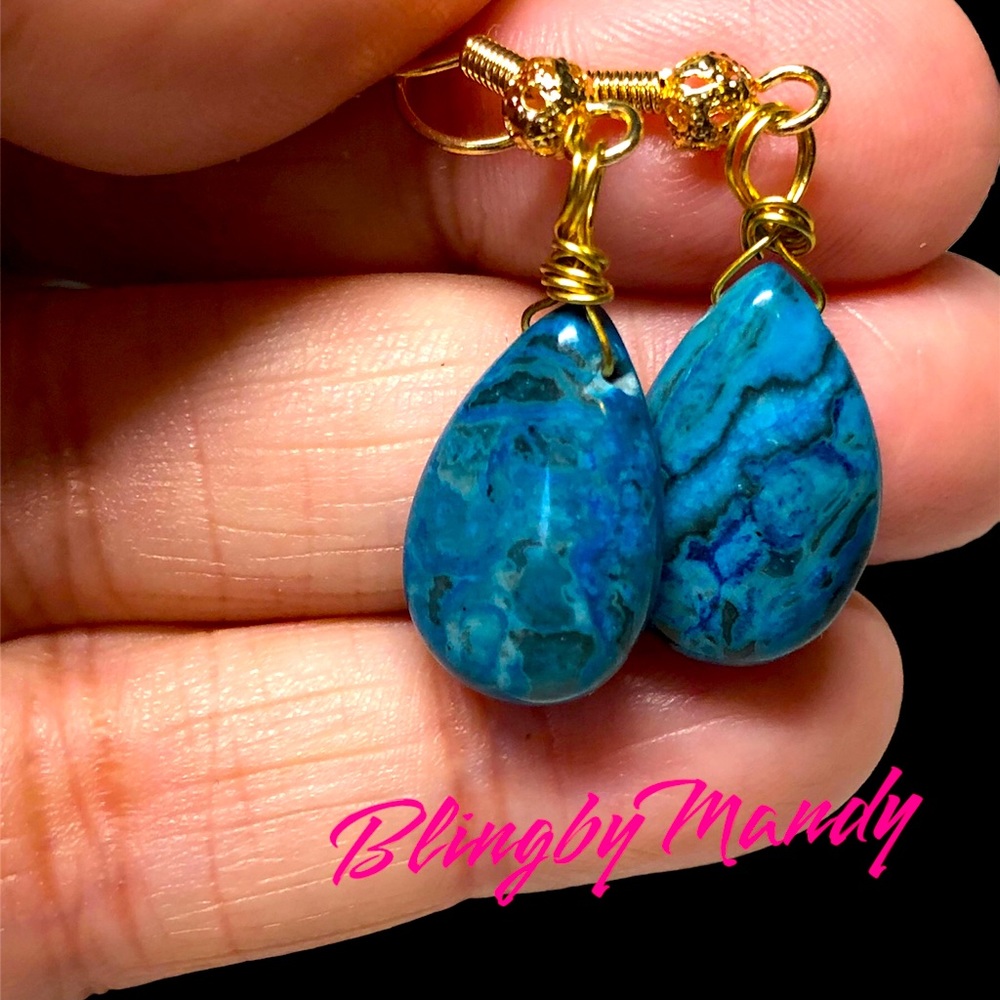 Pretty crazy lace blue and gold earrings